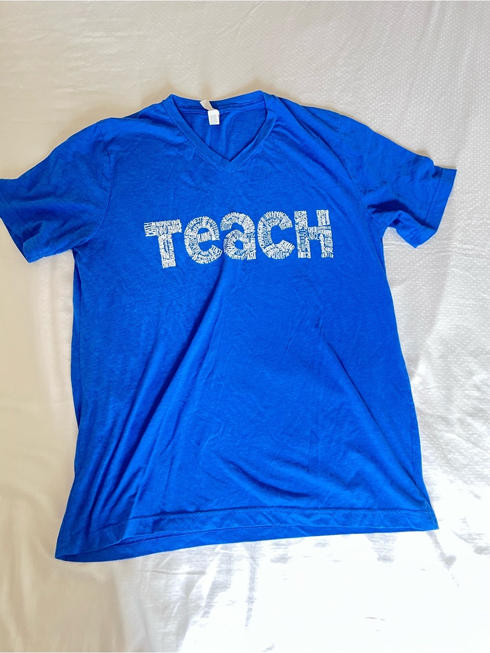 Bella Canvas Royal Blue V-Neck 'Teach' Graphic Tee